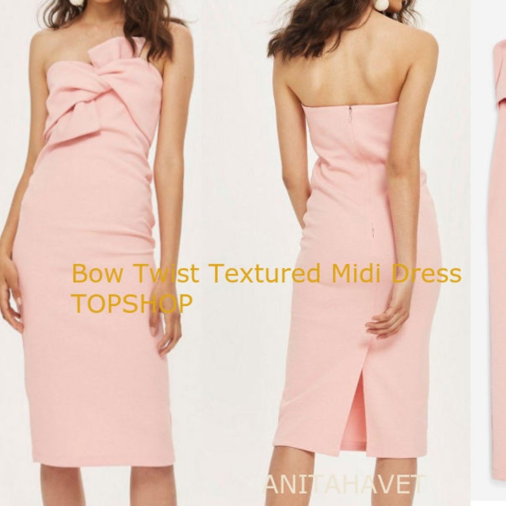 Topshop Bow Twist Textured Midi Dress